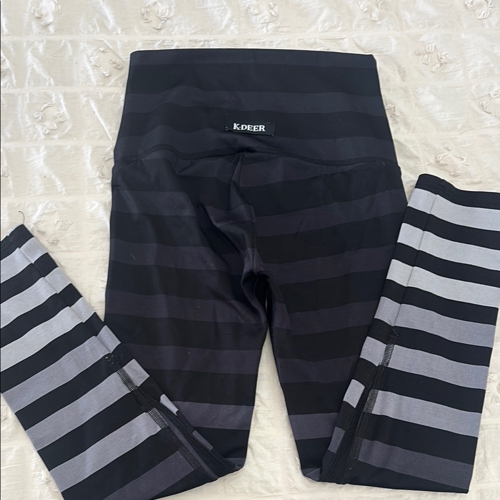 K-Deer Kids Striped Black and Gray Leggings